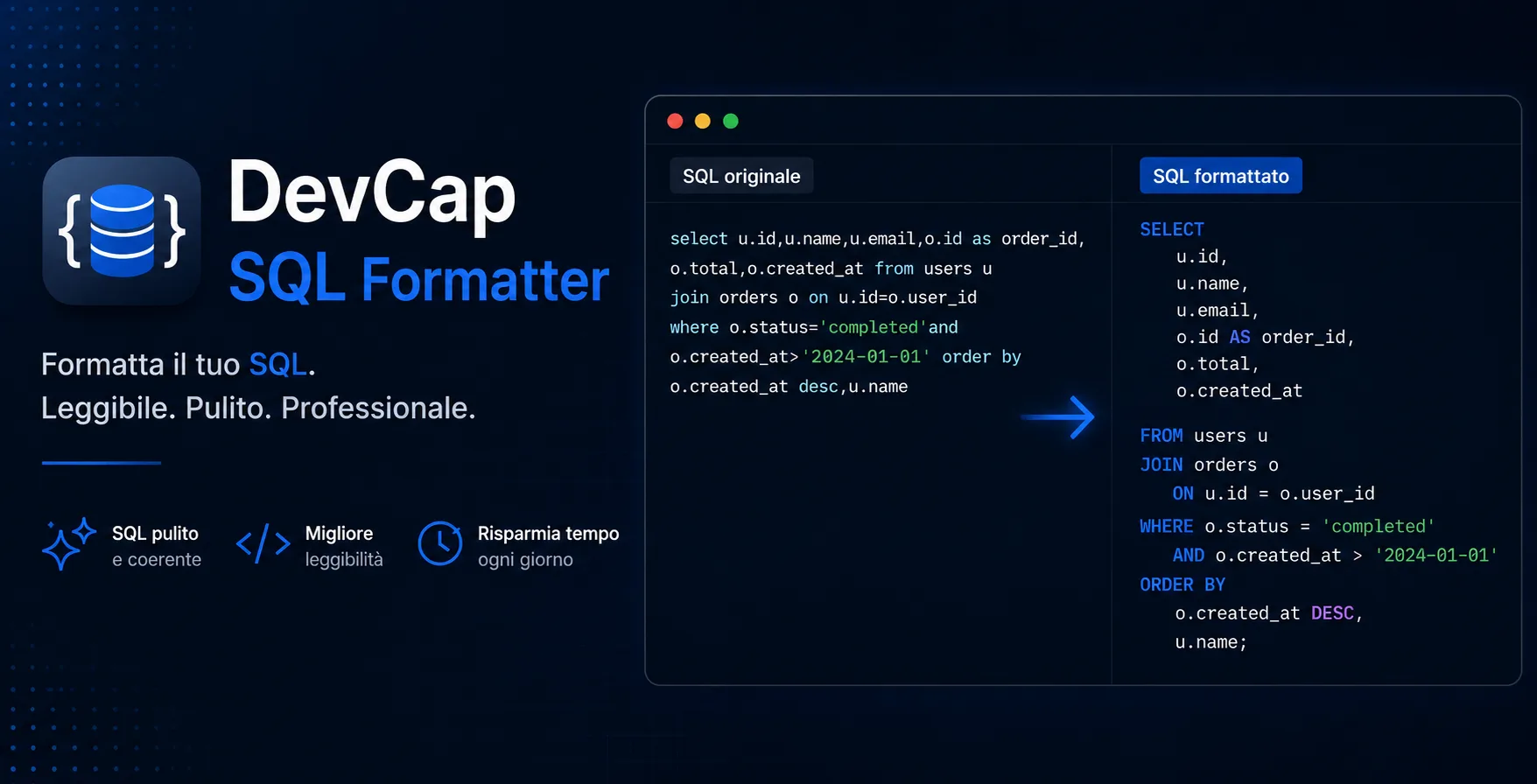 SQL Formatter: Formatta codice SQL online e offline