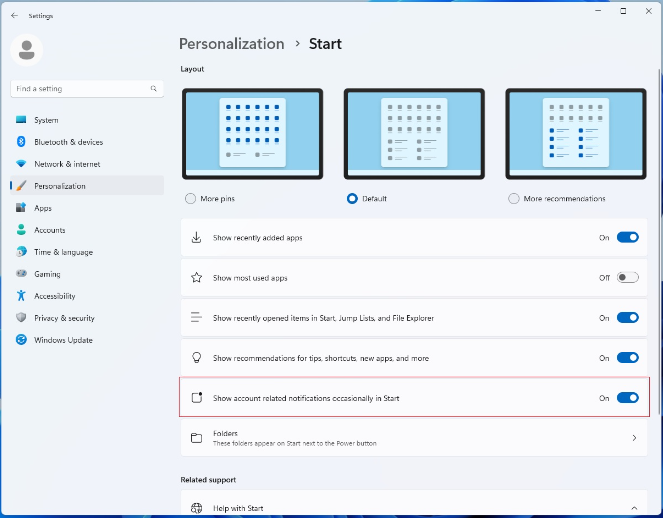 Windows 11 e la pubblicità nel menù start