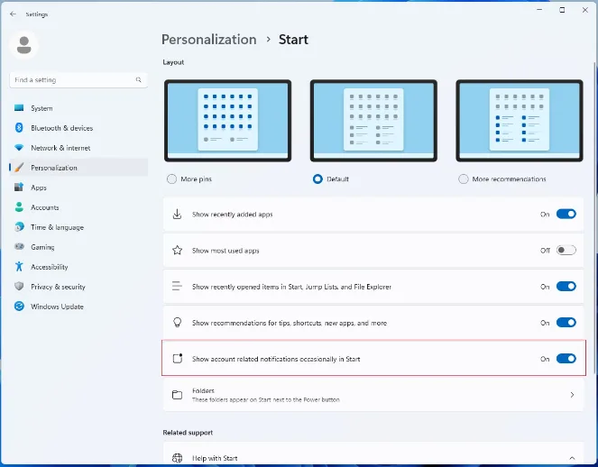Windows 11 e la pubblicità nel menù start