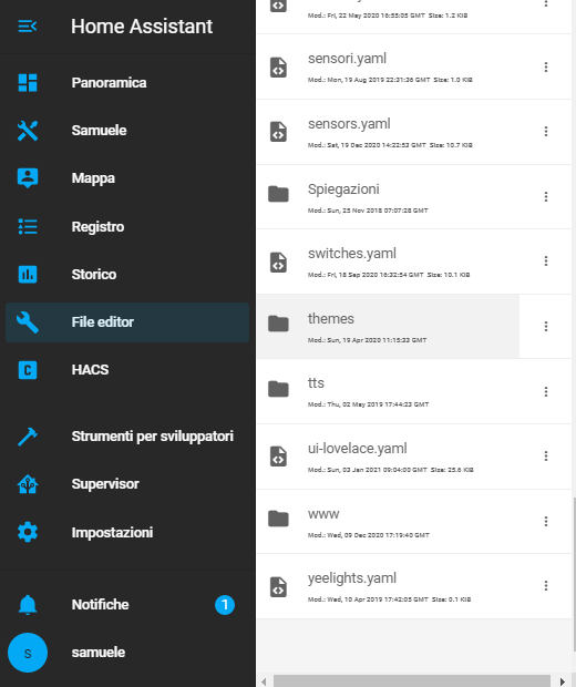 Impostare i temi su Hassio - Home Assistant