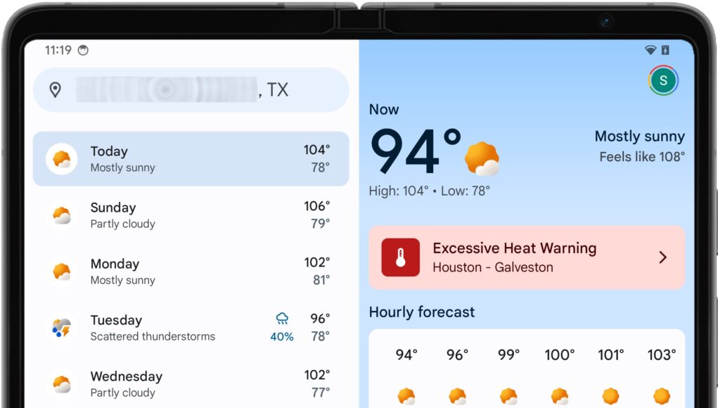 Google nuovo design meteo